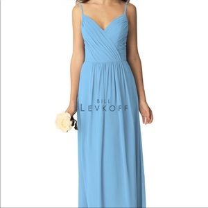 Bill Levkoff Capri blue maxi chiffon bridesmaid dress